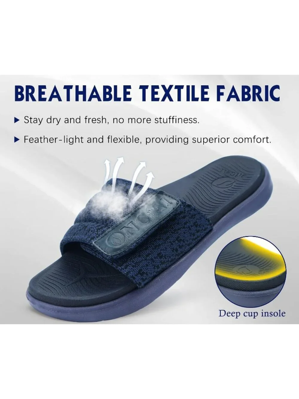 Men's Blue Arch Support Sport Slides Open Toe Adjustable Orthotic Sandal Shoes